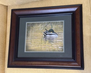 Vintage Framed matted and signed mallard duck art - Imagen 1 de 5