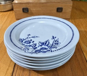 Set of 6 Vintage Buffalo China Lune Blue Wild Rose 9 3/4" Dinner Plates 1949 - Picture 1 of 10