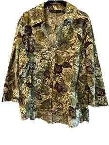 Salbei & olivgrüne geblümte Damenbluse mit Knopfleiste Größe 20 W Natur Relaxed Fit " - Bild 1 von 11