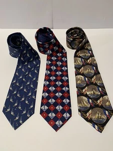 Lot of 3 Men’s Neckties Lauren Ralph Lauren & Hilfiger Nautical Silk Multicolor - Picture 1 of 7