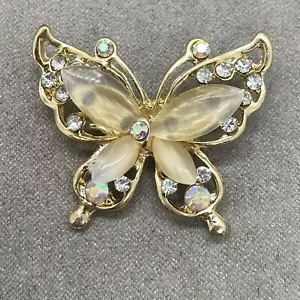 Butterfly Gold Tone Color Crystal Rhinestone Brooch Pin - Picture 1 of 4