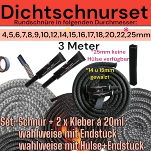 3m Dichtschnur Ofendichtung Kamindichtung Schnur Set Hülse Kleber Ofenschnur - Bild 1 von 9