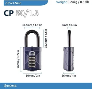 Squire CP50 - Heavy Duty Padlock - Long Shackle Combination Padlock - Picture 1 of 4
