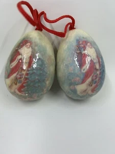 Zwei Pappmaché Weihnachtsmann Weihnachtsschmuck Eierform - Bild 1 von 3