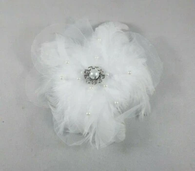 Bridal White Tulle Wedding Hairpiece with Faux Pearl Bead Hair Accessory Women's - Image 1 of 4