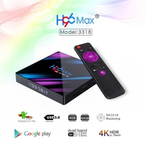 H96 MAX RK3318 Smart TV Box Android 10 4G 32GB/64GB 4K Wifi BT Media player - Picture 1 of 12
