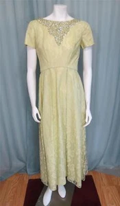 Emma Domb early 1960's Pastel Green Lace and Taffeta sequined gown XS-S - Picture 1 of 7