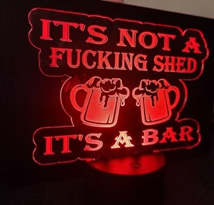 Bar sign open light up its not a fucking shed pub open mancave neon gift present - Picture 1 of 8