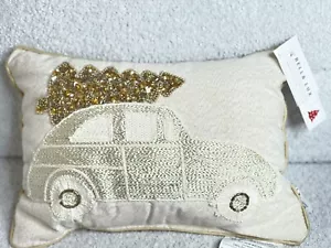 Bella Lux Elfenbein Gold Perlen Wagen Auto Weihnachtsbaum Urlaub Dekor Kissen 10x14 - Bild 1 von 5