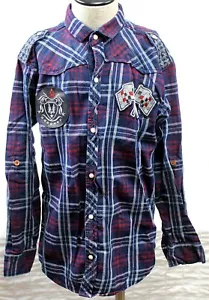 Hecktik Western Style Shirts Boy Sz 8 Snap Snap Button Down Plaid Checkered Flag - Picture 1 of 9