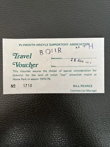 26.8.1975. Plymouth Argyle Travel Voucher, v Bournemouth (League Cup). - Picture 1 of 1