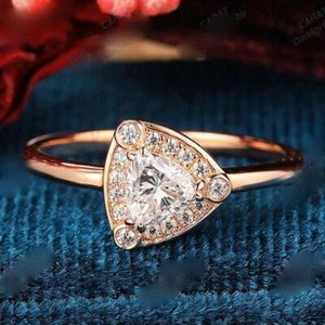 2.25ct Trillion Cut Real Old Mine Moissanite Certified Ring 14K Rose Gold Plated - Picture 1 of 21