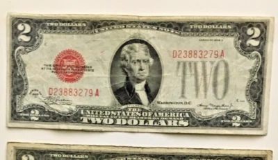 1928 D $2.00 DOLLAR RED SEAL NOTE very nice circulated DA Block - Image 1 of 2