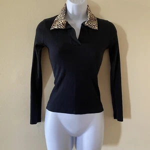 Vintage 1995 US Boys non stop wear Top Black w/ Animal Print Collar Size S Small - Picture 1 of 9