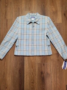 New Pendleton Vintage Blue Plaid Blazer Jacket 100% Wool Women’s Size 12 USA - Picture 1 of 16