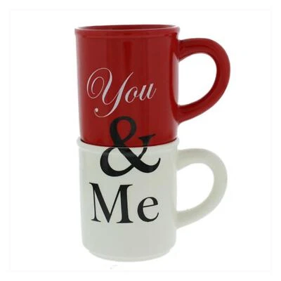 Valentines Mug Set You And Me Impilabile Rosso/Bianco - Immagine 1 di 2