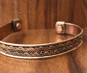 Copper Magnetic Two Tone Bracelet Arthritis Pain Ancient Therapy Cuff Bangle - Picture 1 of 3