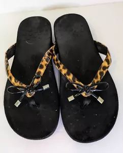 Vionic Sandals SZ 11 Black / Leopard Bella II Flip Flop Thong Slip On Bow - Picture 1 of 9