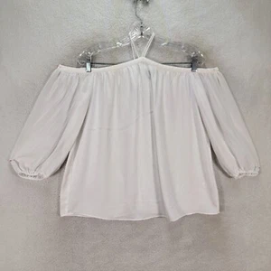 1 State White Chiffon Halter Off Shoulder Puff Sleeve Top Womens Blouse Size S - Picture 1 of 19
