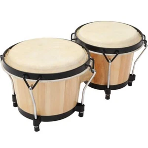6” and 7” Percussion Instrument Bongo Drum Set Wooden and Metal Drums - Picture 1 of 5