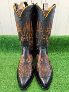 10 D ⭐ VINTAGE ⭐ LUCCHESE 1883 ⭐ FULL FLAMES ⭐ BUFFALO ⭐ CUSTOM ⭐ WESTERN BOOTS - Picture 1 of 24