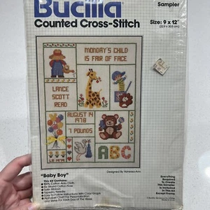 Kit cucitura Bucilla vintage 48919 bambino ragazzo punto croce campionatore asilo 9x12" - Foto 1 di 8