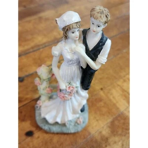 Vintage Hand-Painted Resin Figurine Wedding Cake Topper Country Bride and Groom - Picture 1 of 4