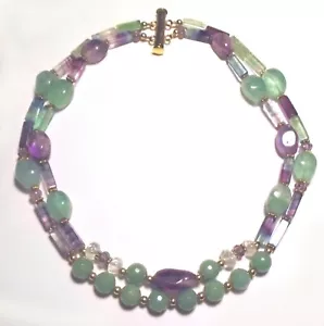 COLLAR DE HEBRAS VERMEIL 2x HEBRA 17 3/8 FLUORITA/AVENTURINA/AMATISTA ARCO IRIS - Imagen 1 de 6