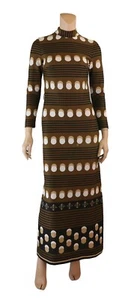 Bleeker Street Vintage 70s Brown Geometric Mod Circle Maxi Dress size S - Picture 1 of 4