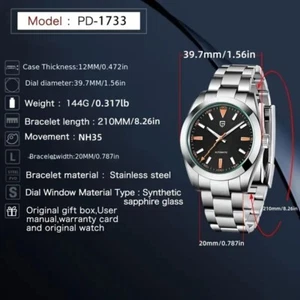 Pagani Design Herren Automatik Mechanische Edelstahl Uhr SCHWARZ & BRAUN - Bild 1 von 8