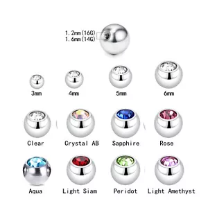 5X Piercing Replacement Spare BALLS Lip Labret Belly Bars 3mm 4mm 5mm 6mm 14G16G - Picture 1 of 4