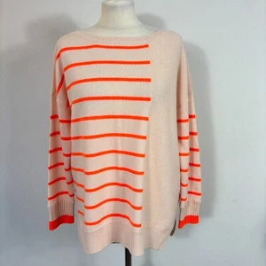 Duffy Cream Beige Orange Striped 100% Pure Cashmere Jumper Sweater Size L VGC - Picture 1 of 11