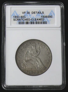 1853 VF-30 DETAIL LIBERTY SEATED HALF DOLLAR - ANACS GRADED, SEE PICTURES - Picture 1 of 2
