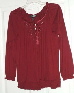 ***LENA STRICK TOP SHIRT GR. S WEINROT PERLEN STRETCH LEICHT NEU MIT ETIKETT - Bild 1 von 1