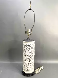 China Blanc de Chine Cherry Tree Motif Cylindrical Ceramic Vase as Table Lamp - Picture 1 of 24