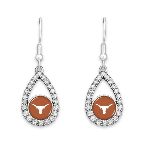 Texas Longhorns Orange Teardrop Crystal Silver Hook Earrings Jewelry Gift UT Cover