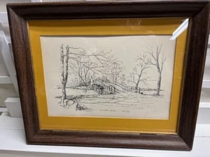 "Alte Nordbrücke Concord MA. " C. M. Goff ~ 1968 Vintage Kunstdruck ~ gerahmt - Bild 1 von 9
