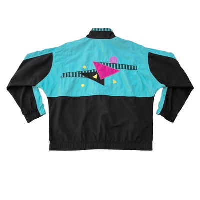 Винтажный 80-х хвост синий черный Colorblock молнии ретро абстрактный ветровка куртка - Изображение 1 из 4