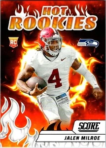 Tarjeta de novato 2025 Panini Score #9 Jalen Milroe RC Hot Rookies Insert Seahawks - Imagen 1 de 2