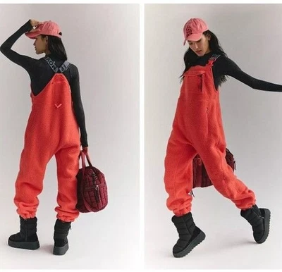 Free People Hit The Slopes Fleece Overalls Womens L Activewear Outdoors Cozy - Image 1 of 4