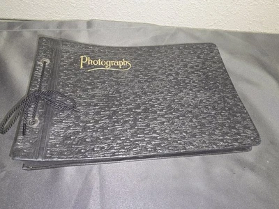 Álbum de fotos encuadernado con cuerda de cuero genuino 50 páginas negro fotografías vintage Foto 1 de 4