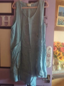 kit and kaboodle Made In Italy Blue Linen Tunic Dress Top OS Hi Lo Lagenlook - Picture 1 of 18