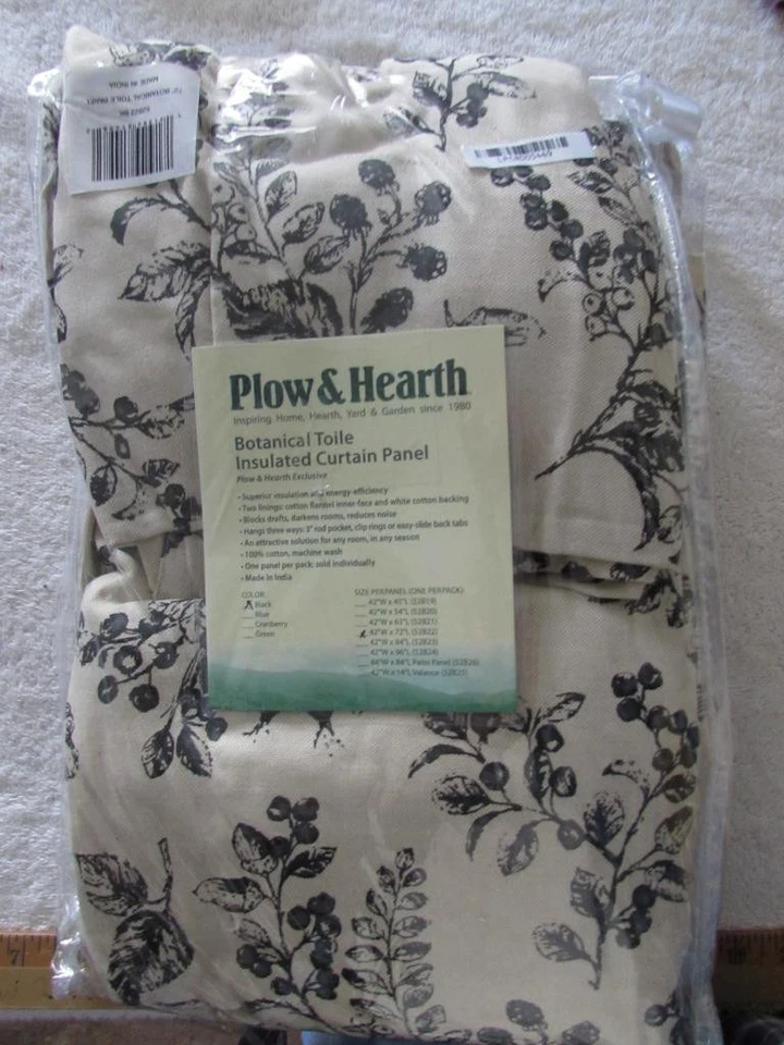 Занавеска изолированная для ботанического туалета Plow & Hearth одна панель черная желтовато-коричневая 42 дюйма x 72 дюйма - Изображение 1 из 1