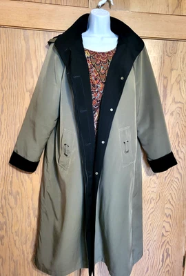 Abrigo de lluvia largo CHADWICKS Trench Loden forro negro con botones + capucha talla PL Foto 1 de 4