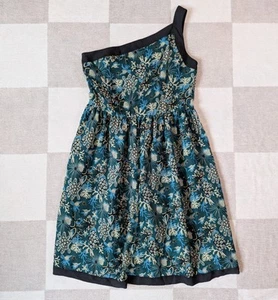 NWT Anna Sui One Shoulder Silk Underwater Forest Green Dress Size 8 Made in USA - Picture 1 of 9