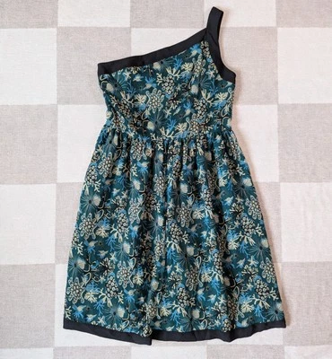 Nuevo con etiquetas Vestido Anna Sui Un Hombro Seda Bajo el Agua Bosque Verde Talla 8 Hecho en EE. UU. Foto 1 de 4