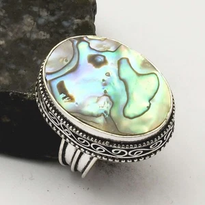 Abalone Shell Gemstone Handmade Antique Design Ring Jewelry US Size-8 AR 59594 - Foto 1 di 1