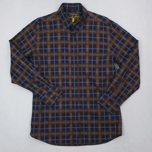 Luchiano Visconti schwarzes Hemd Herren Large braun blau kariert Button Down mercerisiert - Bild 1 von 12