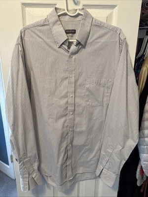 Van Heusen Dress Shirt Regular Fit Easy Care Gray White Stripe Men's Large - Image 1 of 3