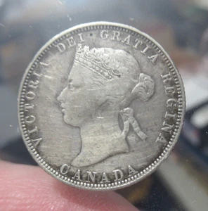 1870 Canada 25 Cents Silver FINE Coin, Queen Victoria - Picture 1 of 5